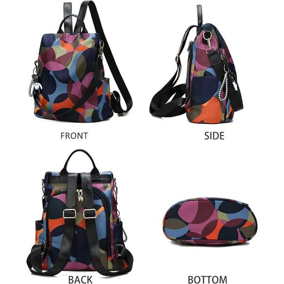 Women Black Anti-theft Backpack Nylon Travel Rucksack Lightweight Shoulder Bags - Picture 5 of 6